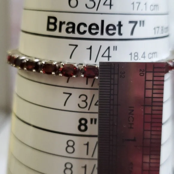 Sterling Silver 925 Deep Garnet Tennis Bracelet - Picture 2 of 10